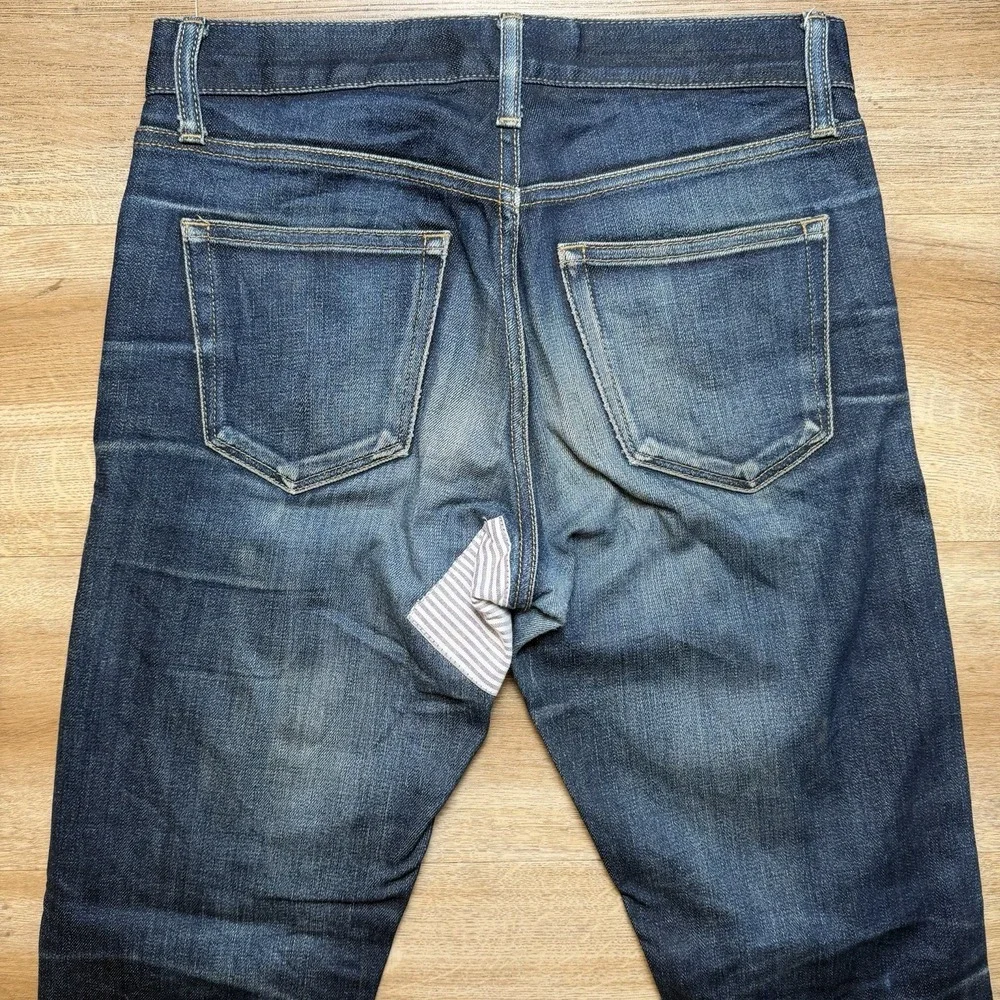 UNIQLO Selvedge Jeans Men 29x29 Blue Slim Fit Straight Leg Patchwork Unique Dark